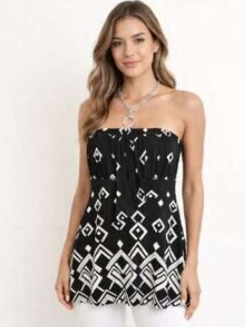 White House Black Market Black & White Strapless Tube Top Tunic - Size M